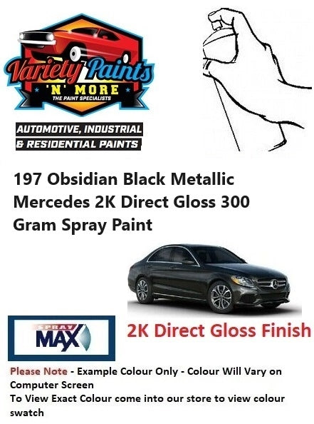 197 Obsidian Black Metallic Mercedes 2K Direct Gloss 300 Gram Spray Paint