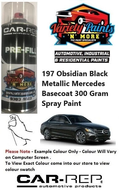 197 Obsidian Black Metallic Mercedes Basecoat 300 Gram Spray Paint 1IS 27A