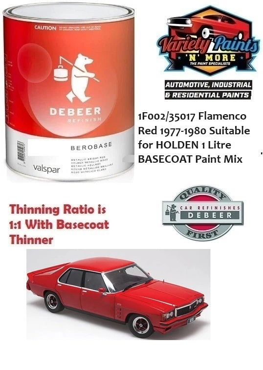 1F002/35017 Flamenco Red 1977-1980 Suitable for HOLDEN 1 Litre BASECOAT Paint Mix