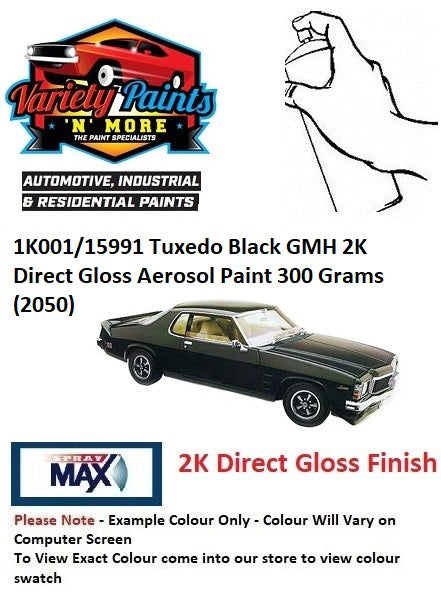 1K001/15991 Tuxedo Black GMH 2K Direct Gloss Aerosol Paint 300 Grams (2050)
