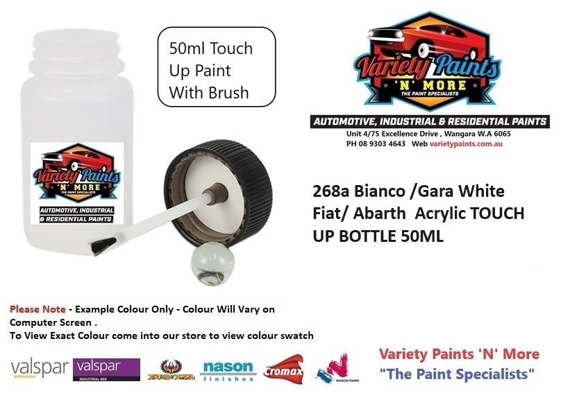 268a Bianco /Gara White Fiat/ Abarth  Acrylic TOUCH UP BOTTLE 50ML