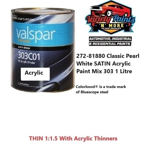 272-81880 Classic Pearl White SATIN Acrylic Paint Mix 303 1 Litre
