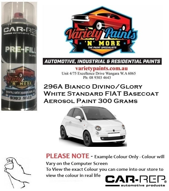 296A Bianco Divino/Glory White Standard FIAT Basecoat Aerosol Paint 300 Grams