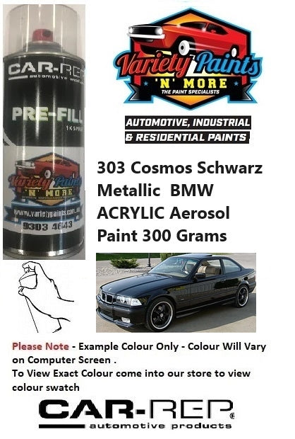 303 Cosmos Schwarz Metallic  BMW ACRYLIC Aerosol Paint 300 Grams 4IS 36A