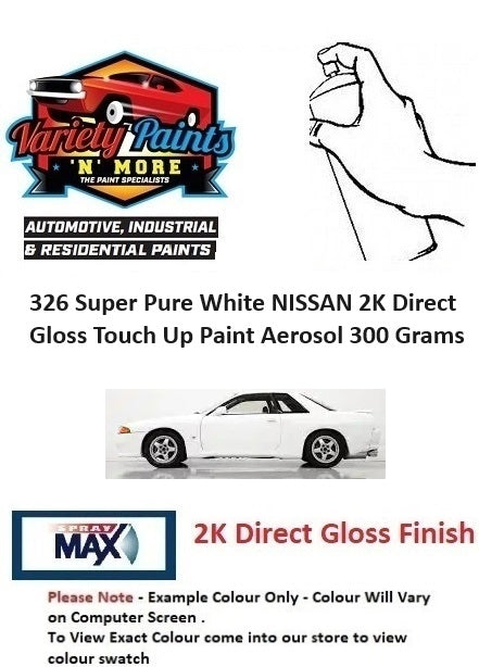 326 Super Pure White NISSAN 2K Direct Gloss Touch Up Paint Aerosol 300 Grams 20IS BOX BU3