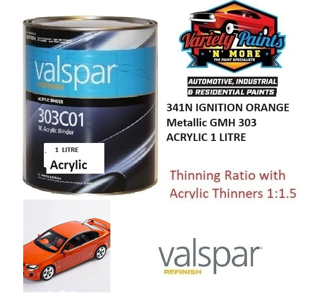 341N IGNITION ORANGE Metallic GMH 303 ACRYLIC 1 LITRE
