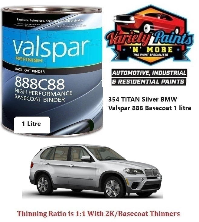 354 TITAN Silver BMW Valspar 888 Basecoat 1 litre