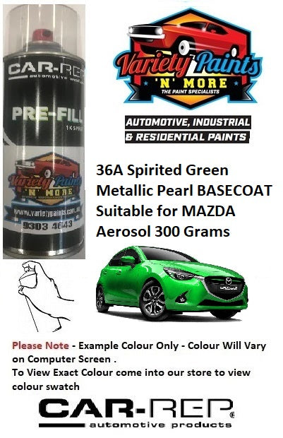 36A Spirited Green Metallic BASECOAT Suitable for MAZDA Aerosol 300 Grams