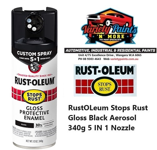 RustOLeum Stops Rust Gloss Black Aerosol 340g 5 IN 1 Nozzle