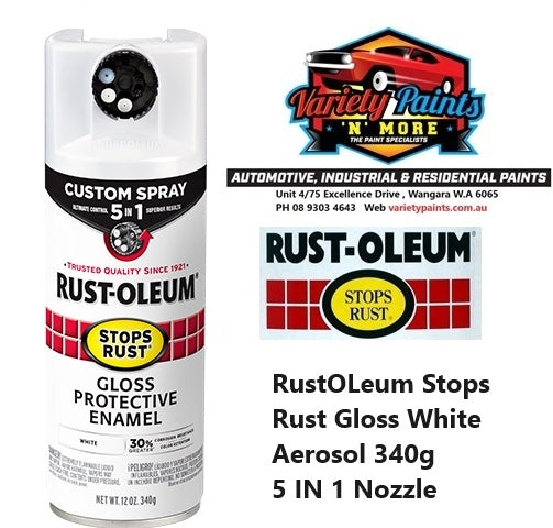 RustOLeum Stops Rust Gloss White Aerosol 340g 5 IN 1 Nozzle