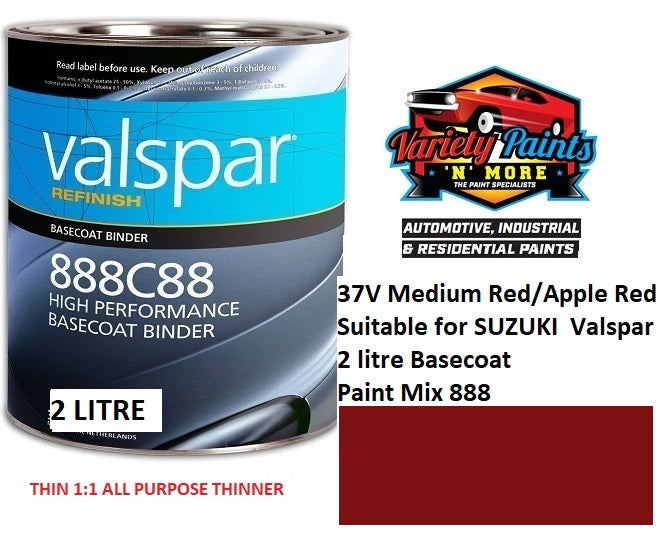 37V Medium Red/Apple Red Suitable for SUZUKI Valspar 2 litre Basecoat Paint Mix 888