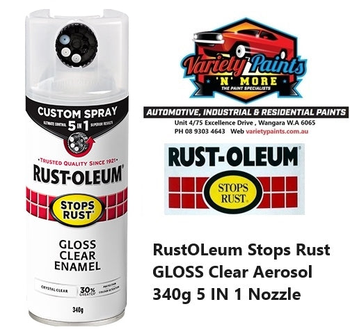 RustOLeum Stops Rust GLOSS Clear Aerosol 340g 5 IN 1 Nozzle