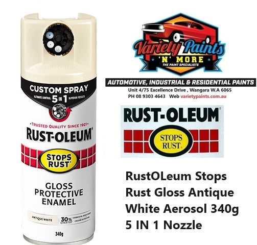 RustOLeum Stops Rust Gloss Antique White Aerosol 340g 5 IN 1 Nozzle