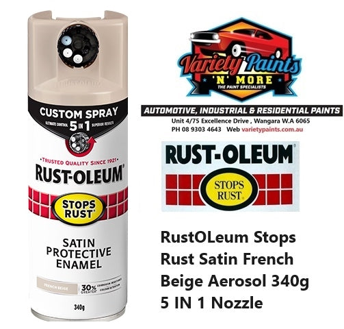 RustOLeum Stops Rust Satin French Beige Aerosol 340g 5 IN 1 Nozzle