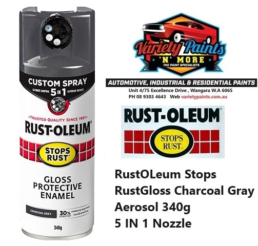 RustOLeum Stops RustGloss Charcoal Gray Aerosol 340g 5 IN 1 Nozzle