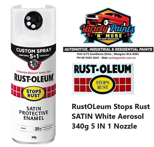 RustOLeum Stops Rust SATIN White Aerosol 340g 5 IN 1 Nozzle