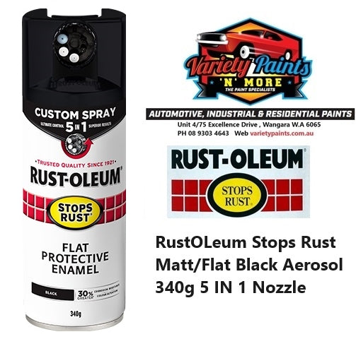 RustOLeum Stops Rust Matt/Flat Black Aerosol 340g 5 IN 1 Nozzle