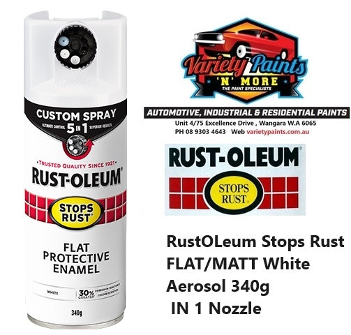 RustOLeum Stops Rust FLAT/MATT White Aerosol 340g 5 IN 1 Nozzle