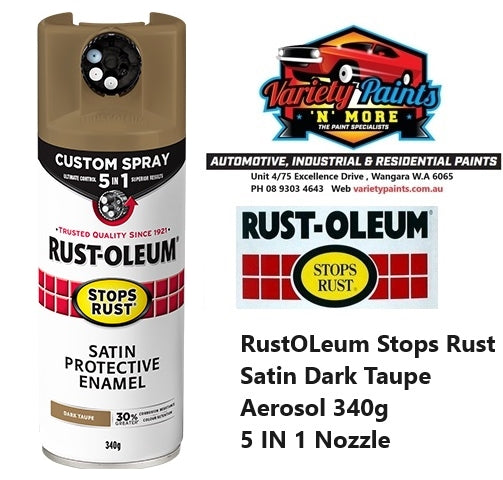 RustOLeum Stops Rust Satin Dark Taupe Aerosol 340g 5 IN 1 Nozzle