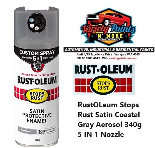 RustOLeum Stops Rust Satin Coastal Gray Aerosol 340g 5 IN 1 Nozzle