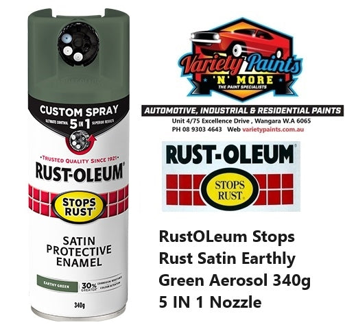 RustOLeum Stops Rust Satin Earthly Green Aerosol 340g 5 IN 1 Nozzle