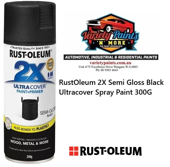 RustOleum 2X Semi Gloss Black Ultracover Spray Paint 300G