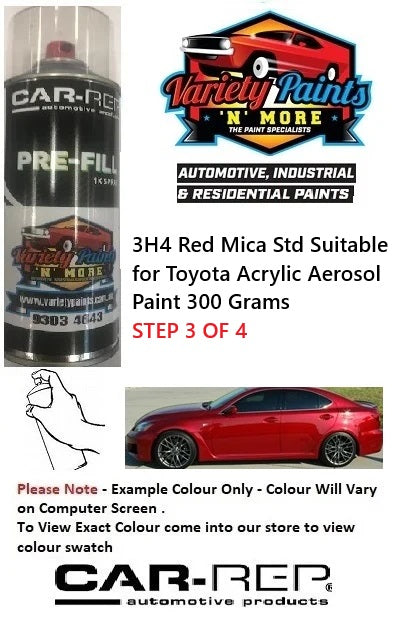3H4 Red Mica Std Suitable for Toyota Acrylic Aerosol Paint 300 Grams STEP 3 OF 4