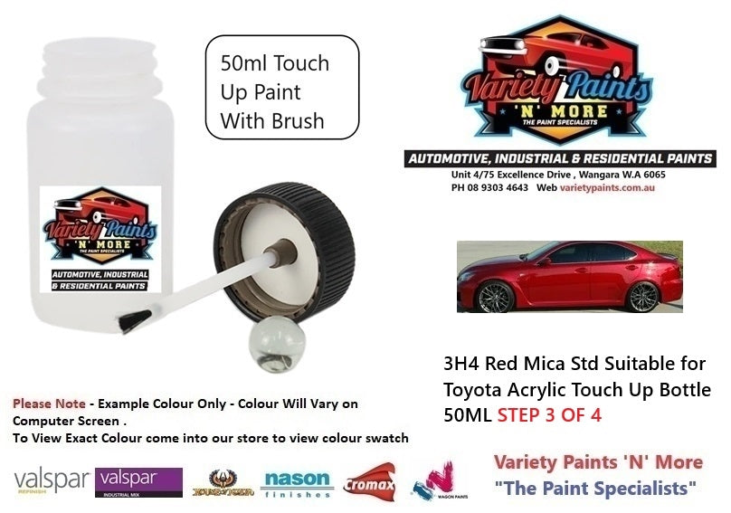 3H4 Red Mica Std Suitable for Toyota Acrylic Touch Up Bottle 50ML STEP 3 OF 4