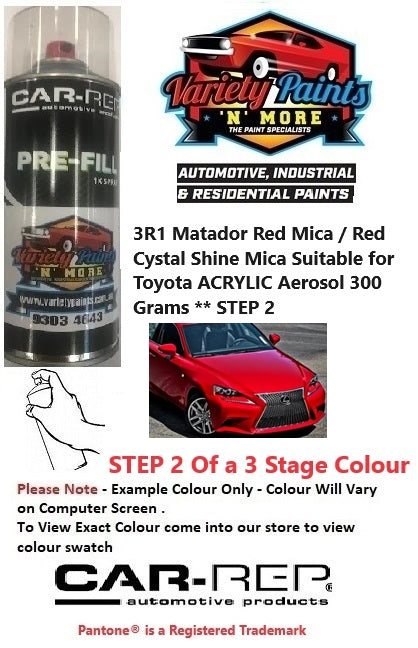 3R1 Matador Red Mica / Red Cystal Shine Mica Suitable for Toyota ACRYLIC Aerosol 300 Grams ** see notes step 2