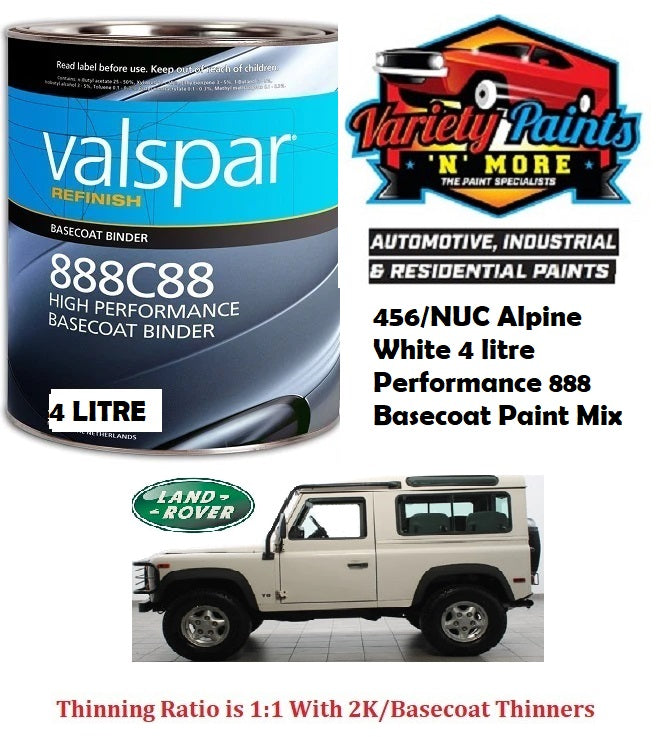 456/NUC Alpine White Landrover 4 litre Performance 888 Basecoat Paint Mix