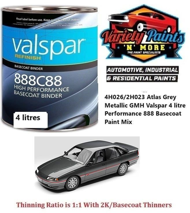 4H026/2H023 Atlas Grey Metallic GMH Valspar 4 litre Performance 888 Basecoat Paint Mix