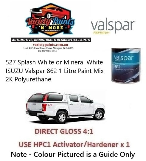 527 Splash White or Mineral White ISUZU Valspar 862 1 Litre Paint Mix 2K Polyurethane 1IS B1