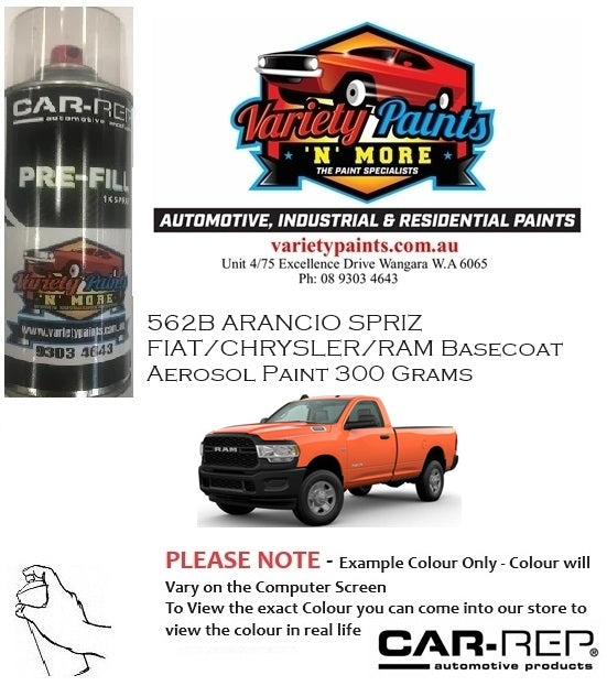 562B ARANCIO SPRIZ/OMAHA ORANGE FIAT/CHRYSLER/RAM Basecoat Aerosol Paint 300 Grams