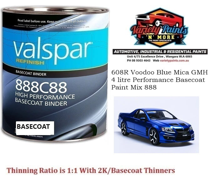 608R Voodoo Blue Mica GMH 4 litre Performance Basecoat Paint Mix 888