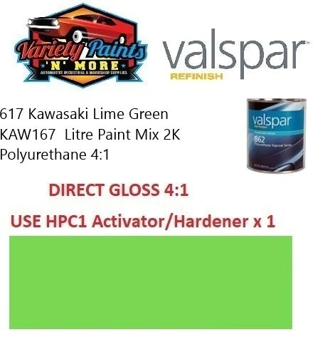 617 Kawasaki Lime Green KAW167  Litre Paint Mix 2K Polyurethane 4:1