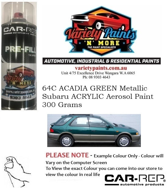 64C ACADIA GREEN Metallic Subaru ACRYLIC Aerosol Paint 300 Grams