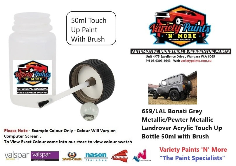 659/LAL Bonati Grey Metallic/Pewter Metallic Landrover Acrylic Touch Up Bottle 50ml with Brush