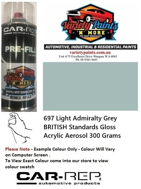 697 Light Admiralty Grey  BRITISH Standards Gloss Acrylic Aerosol 300 Grams
