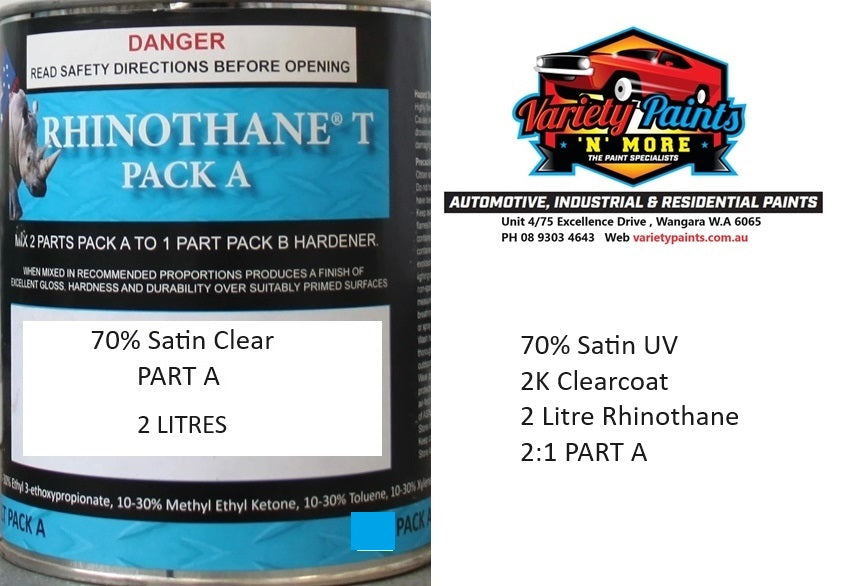 70% Satin UV 2K Clearcoat 2 Litre Rhinothane 2 Pack 2:1 PART A