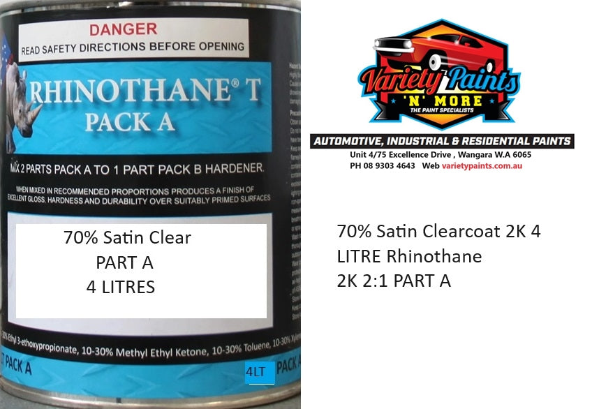 70% Satin UV 2K Clearcoat 4 LITRE Rhinothane 2 Pack 2:1 PART A