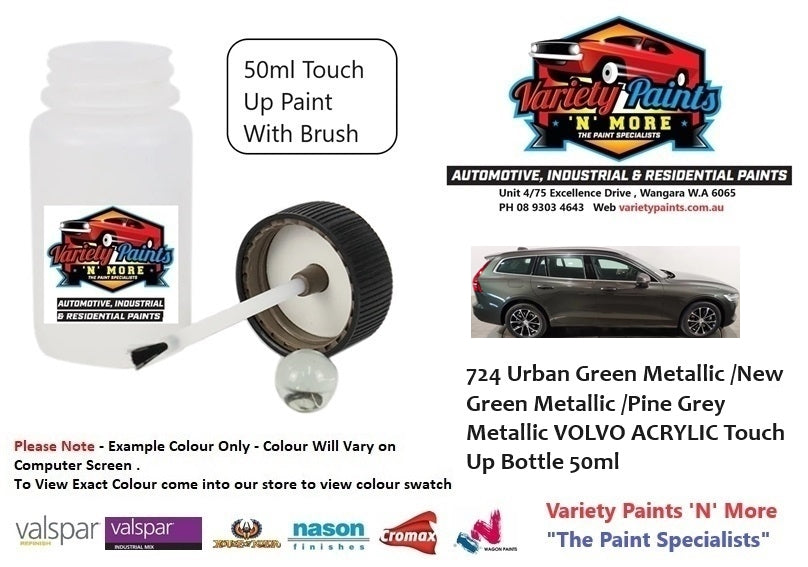 724 Urban Green Metallic /New Green Metallic /Pine Grey Metallic VOLVO ACRYLIC Touch Up Bottle 50ml With brush