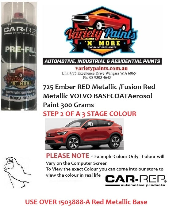 725 Ember RED Metallic /Fusion Red Metallic VOLVO BASECOAT Aerosol Paint 300 Grams