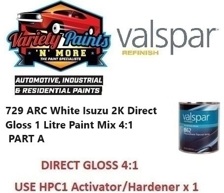 729 ARC White Isuzu 2K Direct Gloss 1 Litre Paint Mix 4:1 PART A