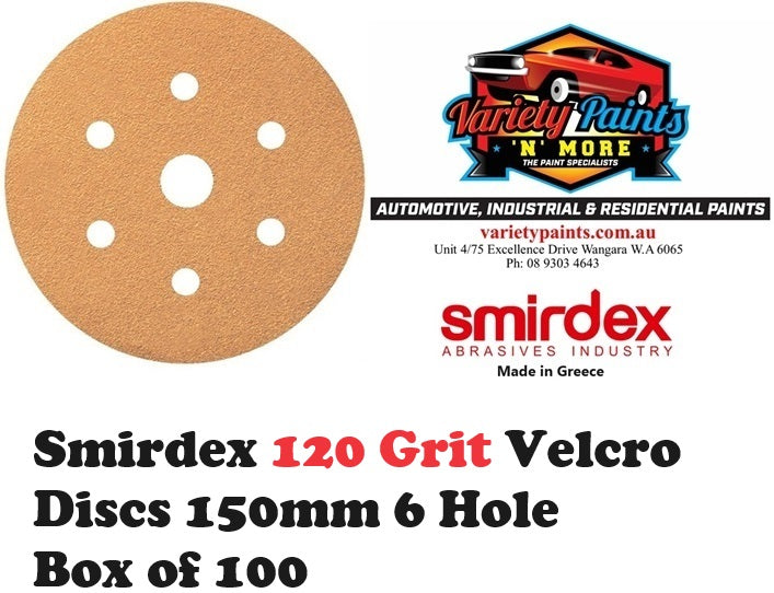 Smirdex 120 Grit Velcro Discs 150mm 6 Hole Box of 100