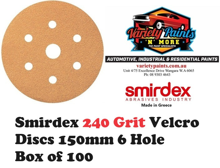 Smirdex 240 Grit Velcro Discs 150mm 6 Hole Box of 100