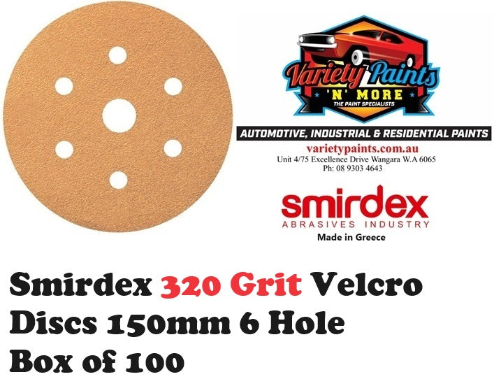Smirdex 320 Grit Velcro Discs 150mm 6 Hole Box of 100
