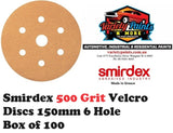 Smirdex 500 Grit Velcro Discs 150mm 6 Hole Box of 100