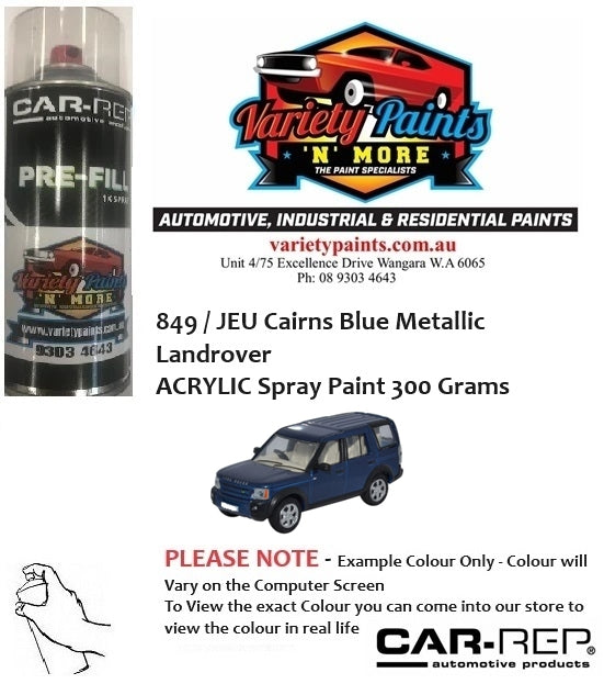 849 / JEU Cairns Blue Metallic Landrover ACRYLIC Spray Paint 300 Grams