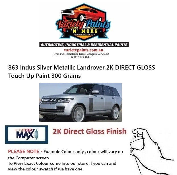 863 Indus Silver Metallic Landrover 2K DIRECT GLOSS Touch Up Paint 300 Grams