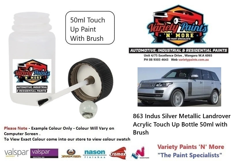 863 Indus Silver Metallic Landrover Acrylic Touch Up Bottle 50ml with Brush